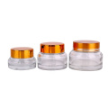 set 3 pack round empty glass cream jar with black lid cosmetic refillable empty glass container